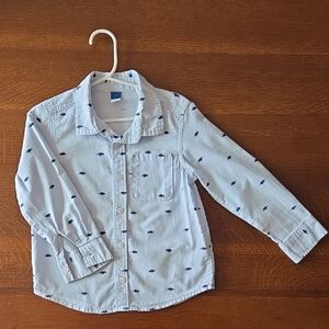 Old Navy Boys 4T Light Blue Dinosaur Print Button Down Shirt 100% Cotton